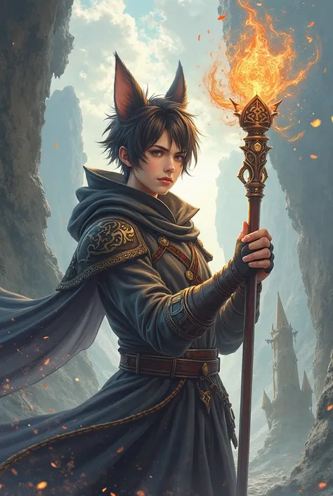 Anime male boy healer final fantasy xiv with cat ears magic staff