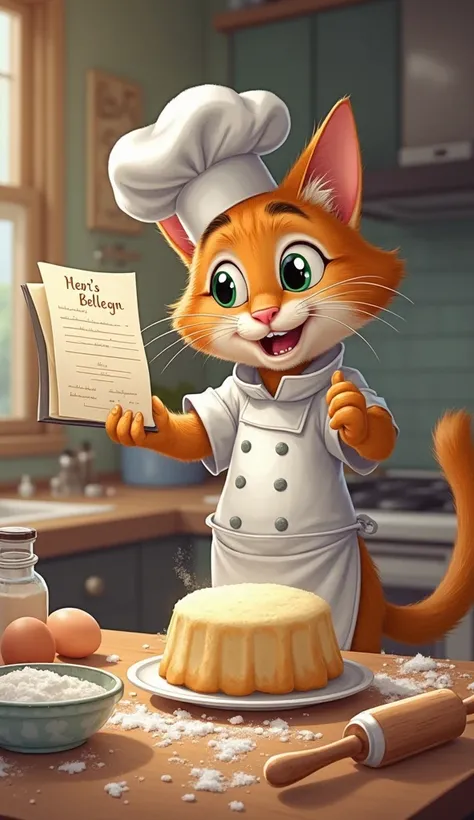 (Chef Whiskers picks up a recipe book, flips through it with their paw, then dramatically points at a page.)

Narrator: "Today’s special: Tuna Delight! First, let’s gather our ingredients."

(Chef Whiskers jumps down, opens a cabinet, and pulls out a can o...