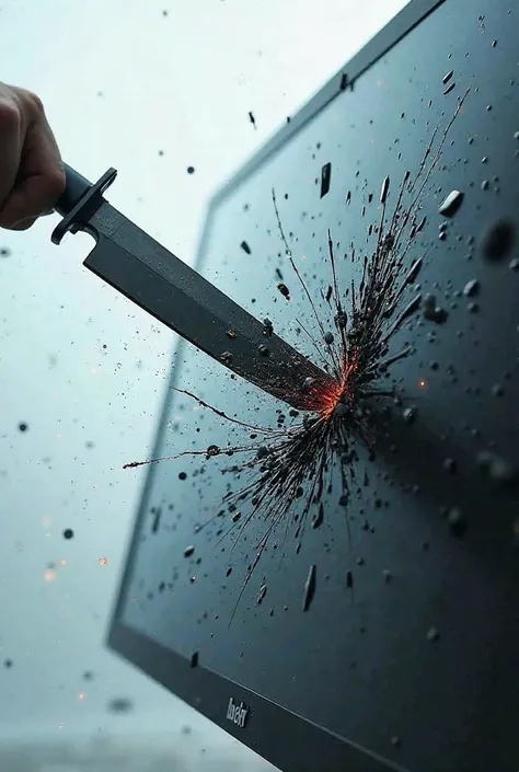 A screen with a knife thrown at it