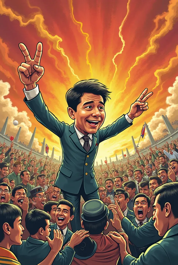 I want you to create - The caricature should reflect the theme of the EDSA People Power Revolution.  It can focus on the leaders, the public's role, or the overall atmosphere of the revolution.- The caricature must include satire, humor, or exaggeration—ch...