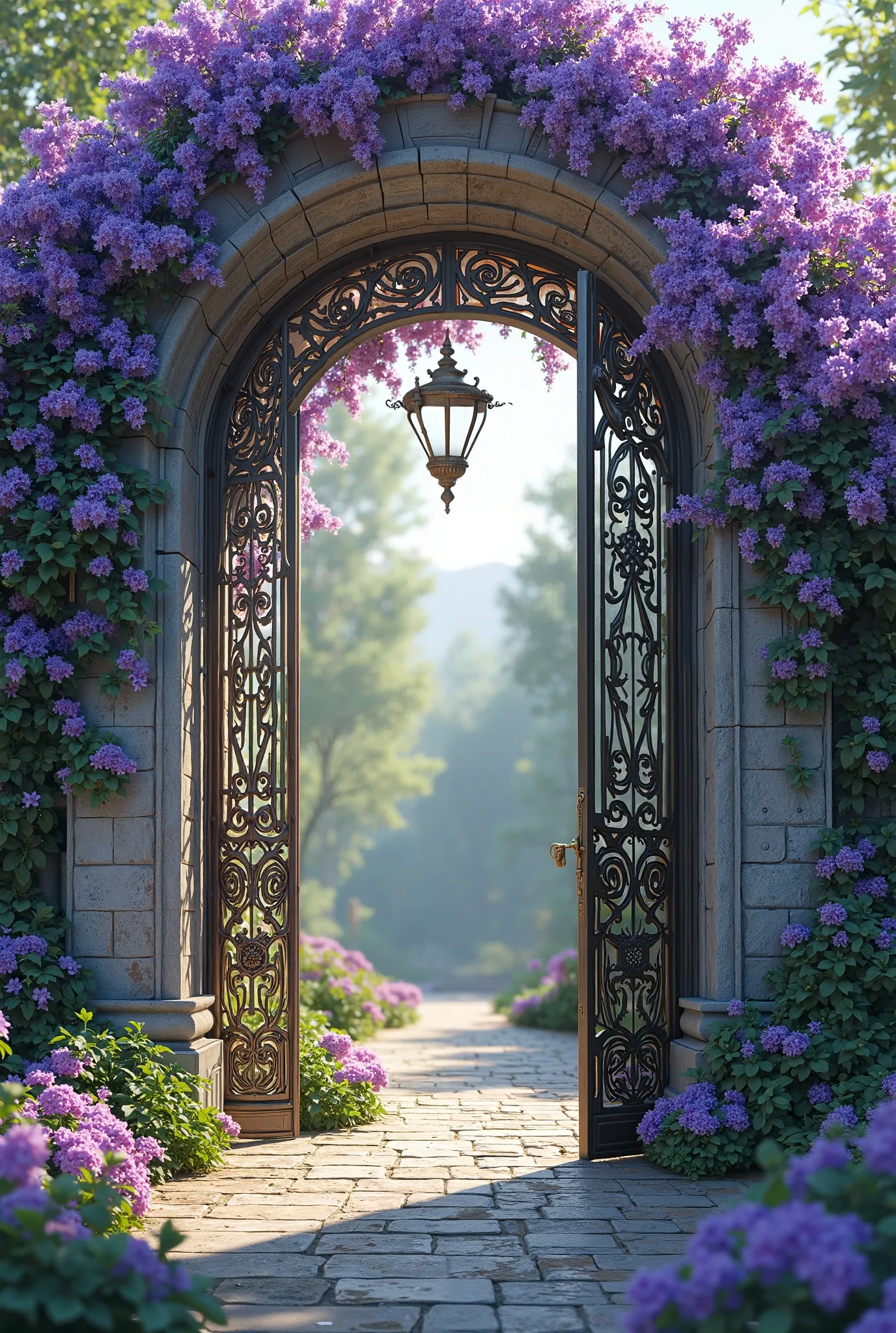 Haven gate with purple flowers 