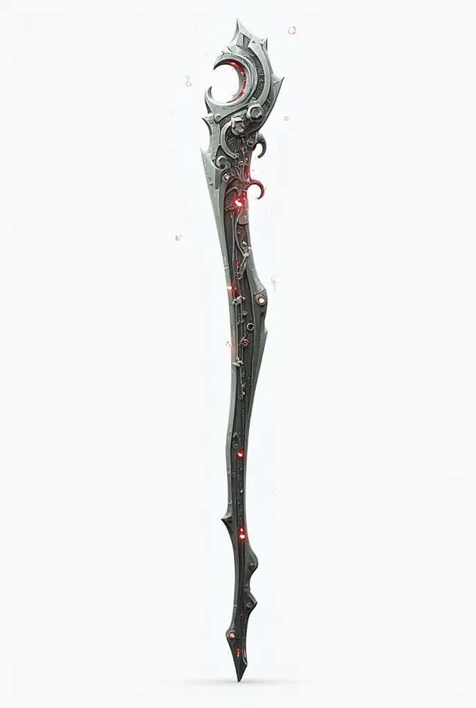 a high tech arcane staff, cyberpunk style, low detail, full length, white background