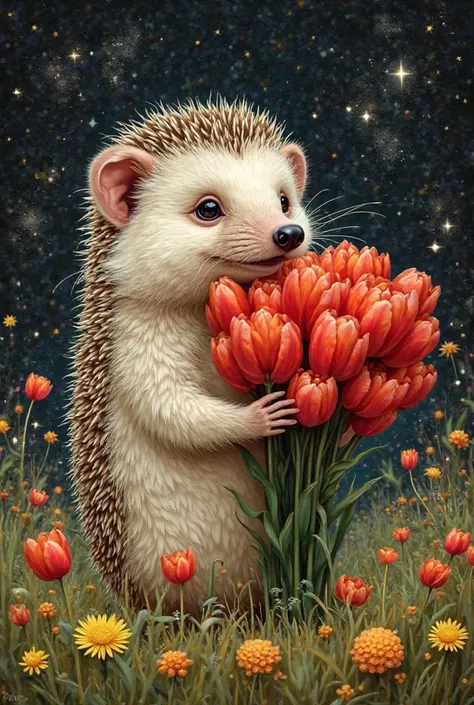 .






















painting
Lee Bogle style + Andre Penovac close-up,cartoon fluffy coral dandelions,yellow blue , red mint cartoon fluffy hedgehog holds a large bouquet of red tulips in its paws, wind,  opens and closes your mouth, speaks,  tells , i...