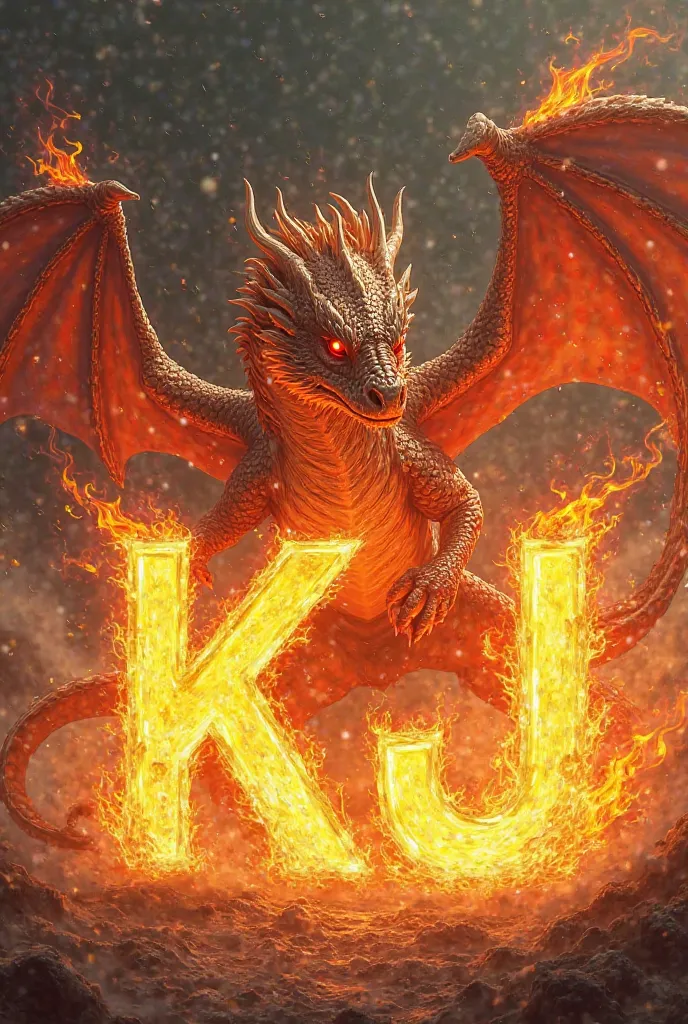 In the letters (mvp kj) dragon blowing flames 