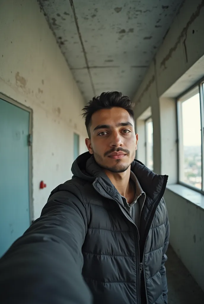 there is a man taking a selfie in a building, a picture by Nándor Katona, reddit, tachisme, around 1 , very very low quality picture, alejandro, taken in the early 2020s, profile pic, andres rios, profile image, enes dirig, mateus 9 5, 18 years old