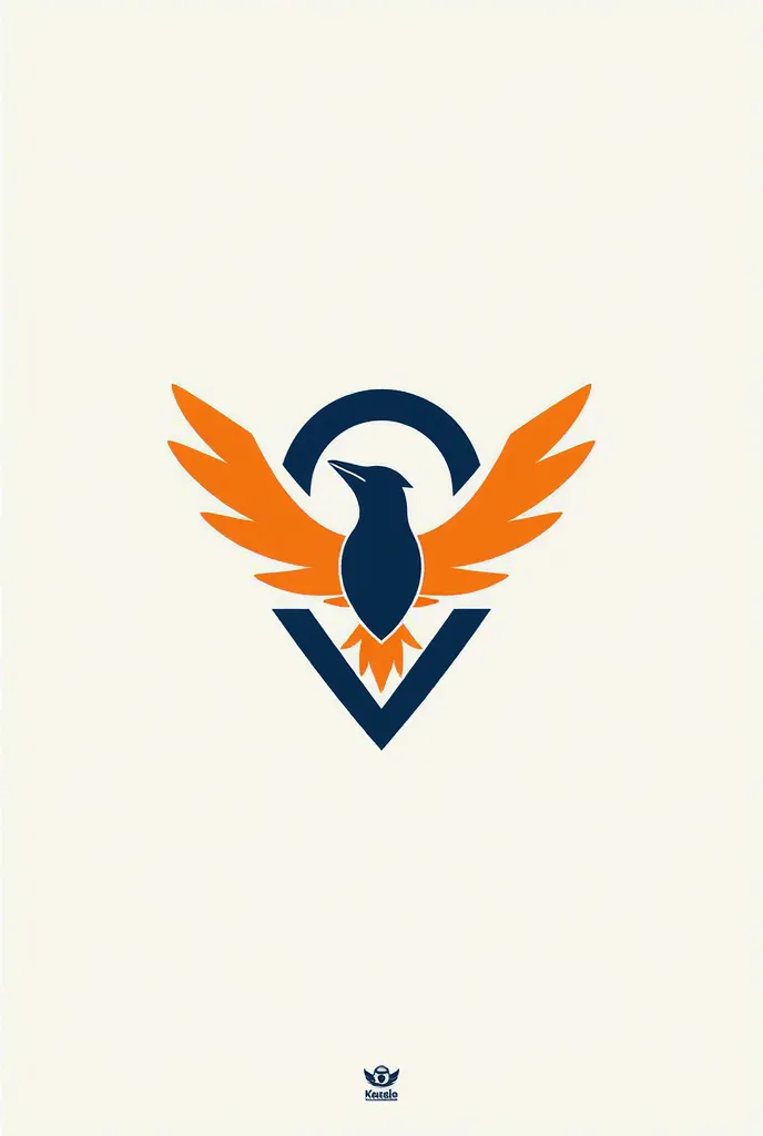 Logo for the Kesadle Kingfishers, a professional football team, minimalistic logo with light orange and deep blue as main colors, a bird facing forward with wings spread open