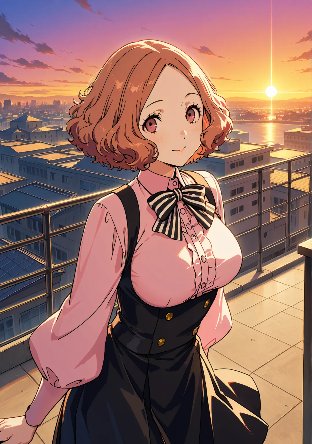  Ultra High Definition、 Beauty、ペルソナのOkumura Haru、Okumura Haru、 Persona 5、  Highest quality、 Smile、School、Schoolのrooftop、rooftop、field