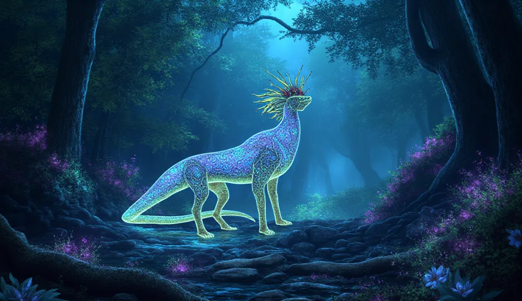 
4. "Fantasy creature in a mystical forest, surrounded by glowing plants and mist"


