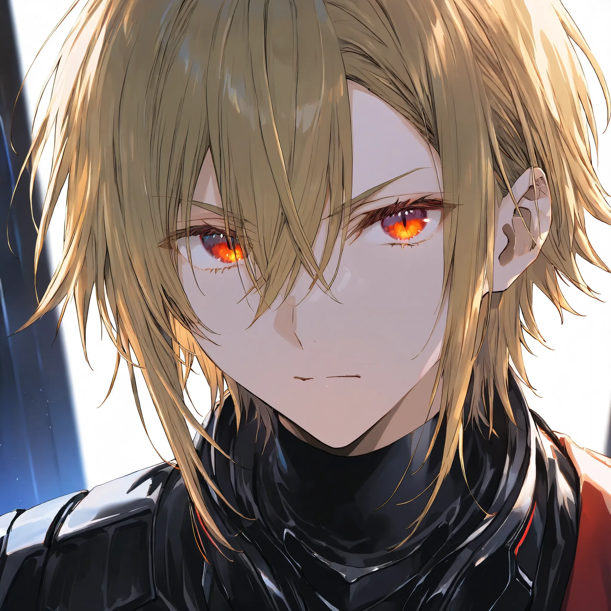 Solo,1boy, Evil, King, Darkness, Sci-fi, Wicked, Fantasy, grins, boy, purple highlight, blonde hair, red scary eyes, hair between eyes, handsome, wicked, japanese (artist:mitsumi_misato),artist:fujiyama,artist:kokonoka, break,(masterpiece), (best quality),...