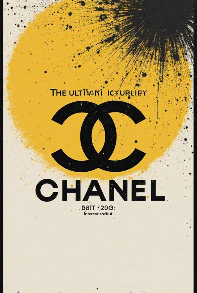 Typography poster. No images just type.  Include the chanel logo and the slogan' THE ULTIMATE IN LUXURY '. MAKE use of design principles, poster should be in black and white with a yellow spots colour.  No images,photos or whatever just typography.  The lo...