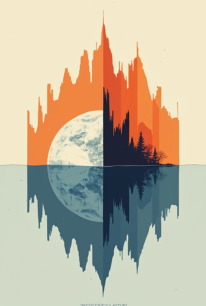 Minimalist Event poster of climate change with half earth on the left side and a orange graph of rising temperature behind and a blue graph of droping temperature in front