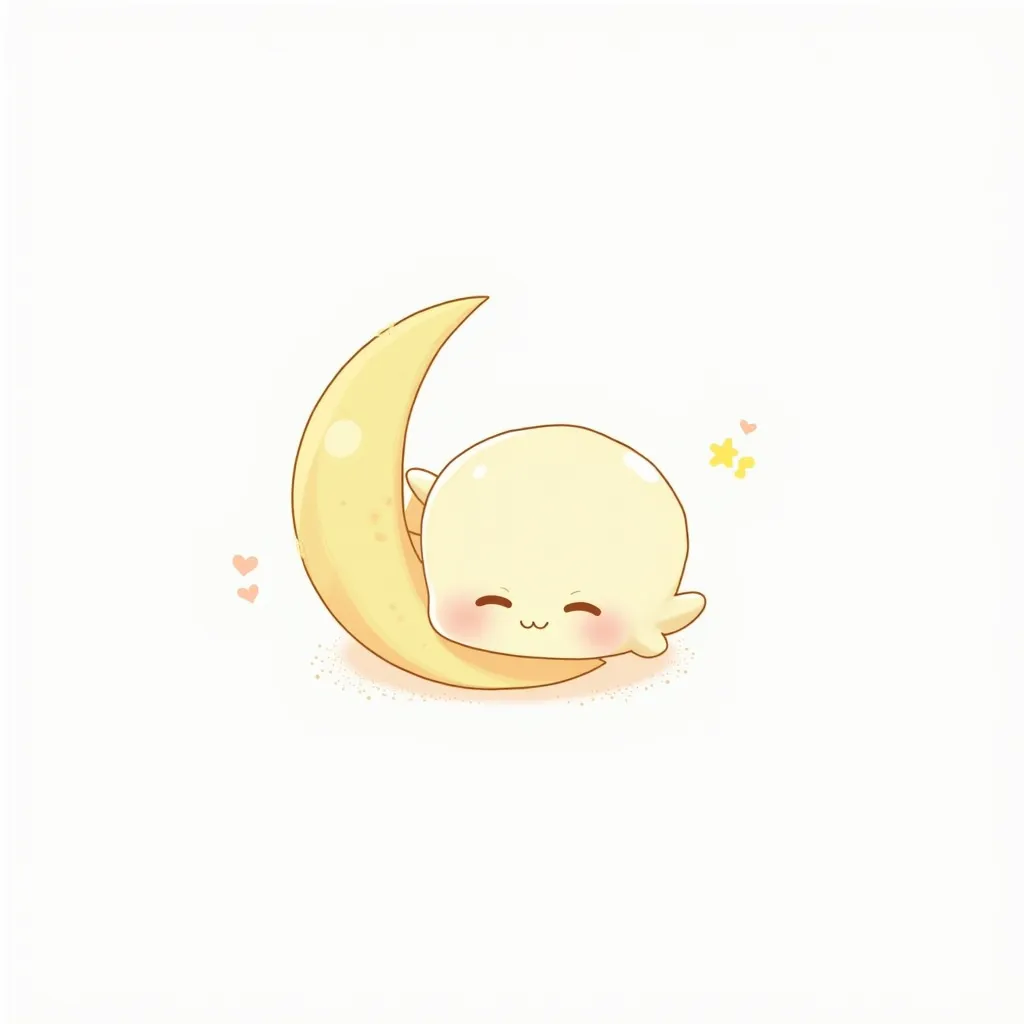 A kawaii-style sleeping moon with blushing cheeks, adorable aesthetic, white background