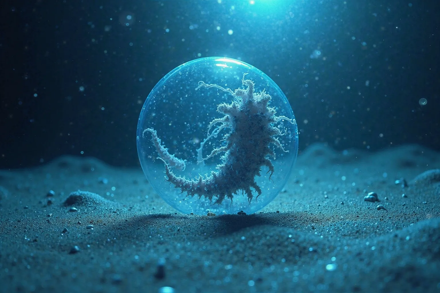 beautiful deep sea　High transparency　Mysterious creatures from the Cambrian period　seabed　sand　Moonlit Night　universe　star　Shine　realistic　 fantastic　like Christian Lassen　realistic　masterpeace　4K　　8k　high image quality