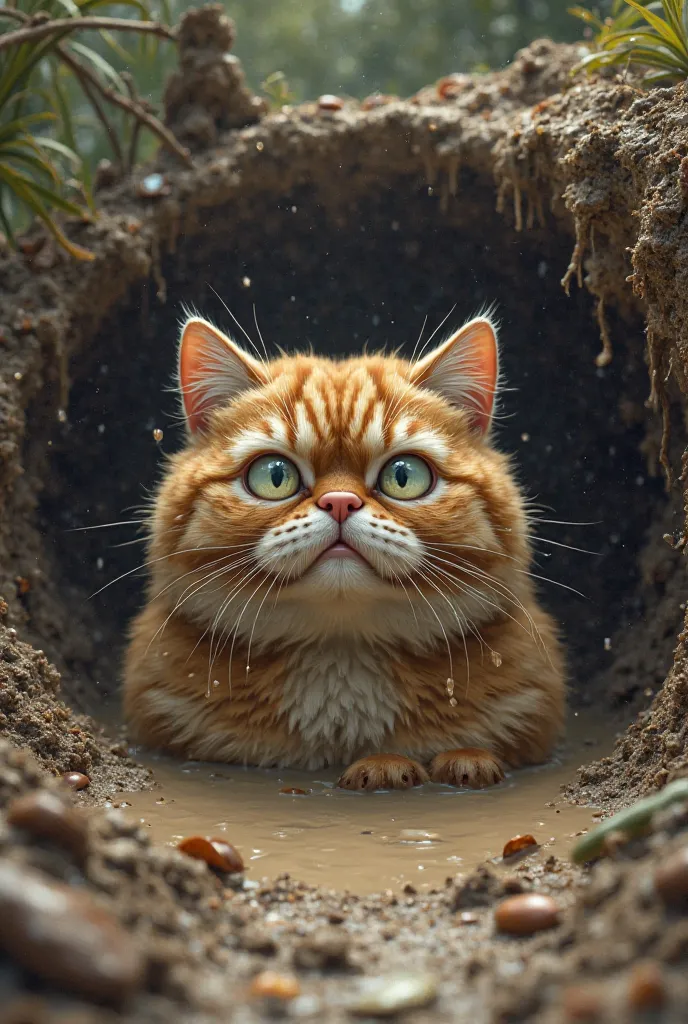 Fat cat stuck on a mud