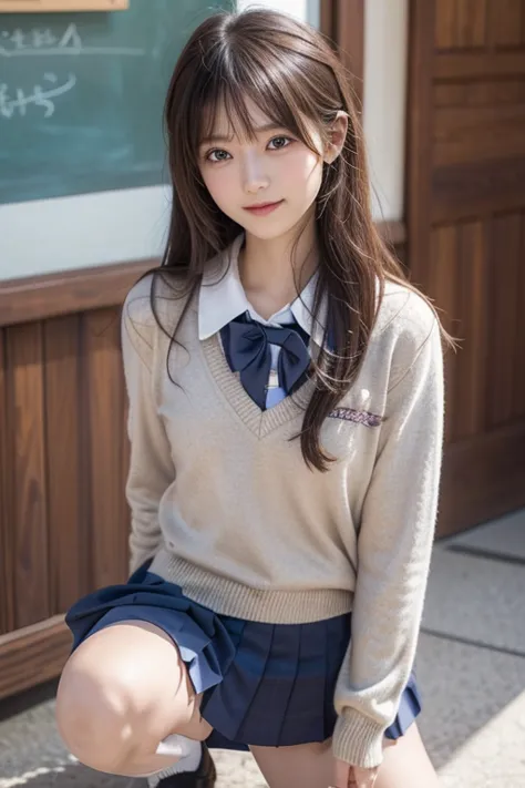 日本人モデルが  school uniform で写真のポーズをとっている, JK uniform , かわいいhigh school girl, Japanese 女の子  school uniform, 日本の school uniform,  school uniform, 現実的なhigh school girl, high school girl,  school uniform,   school uniformを着て 、looking at the camera、 beautiful eyes...