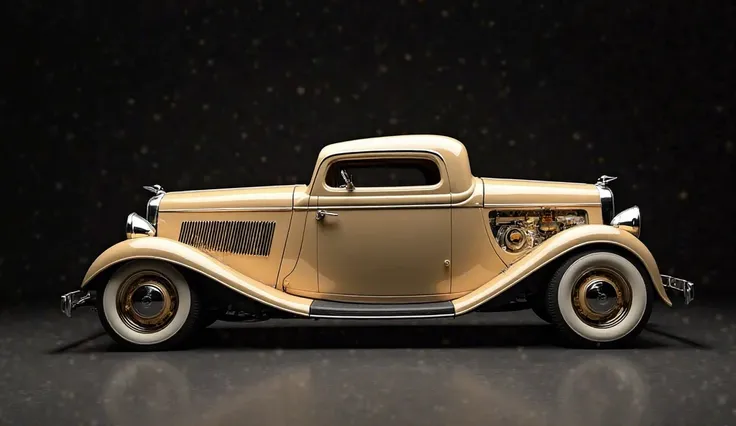 Ford V8 (1932) in the left side view in cream color in showcase color black and gold 