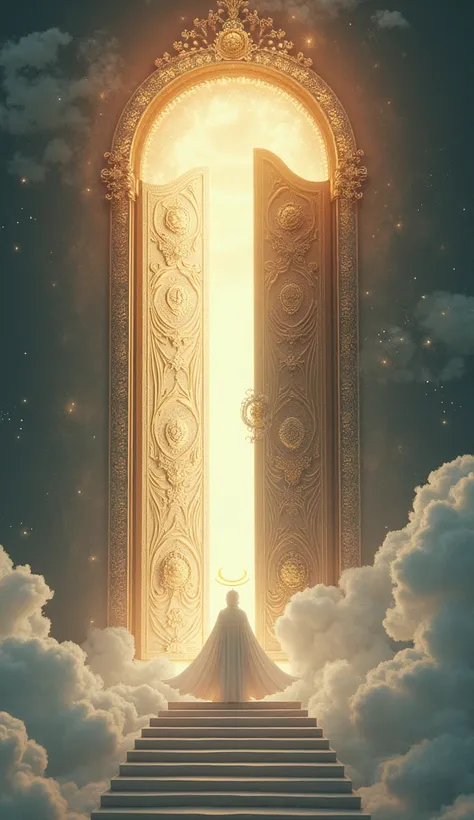 Cinematic portrait features a Door of Heaven that opens wide 