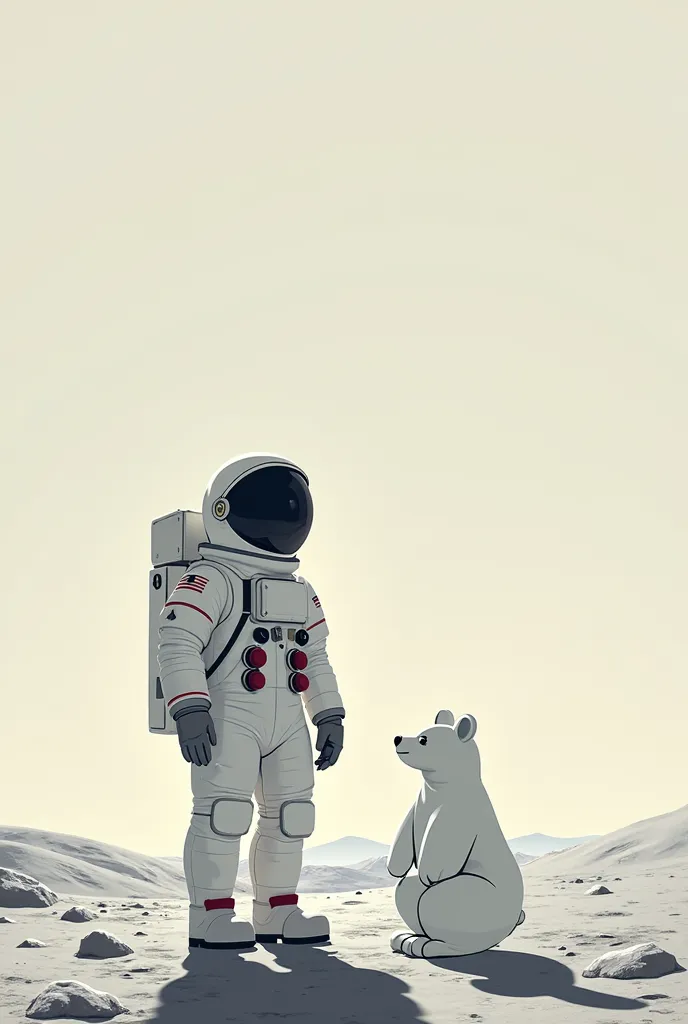 An astronaut stands on the moon and his side is a line bear