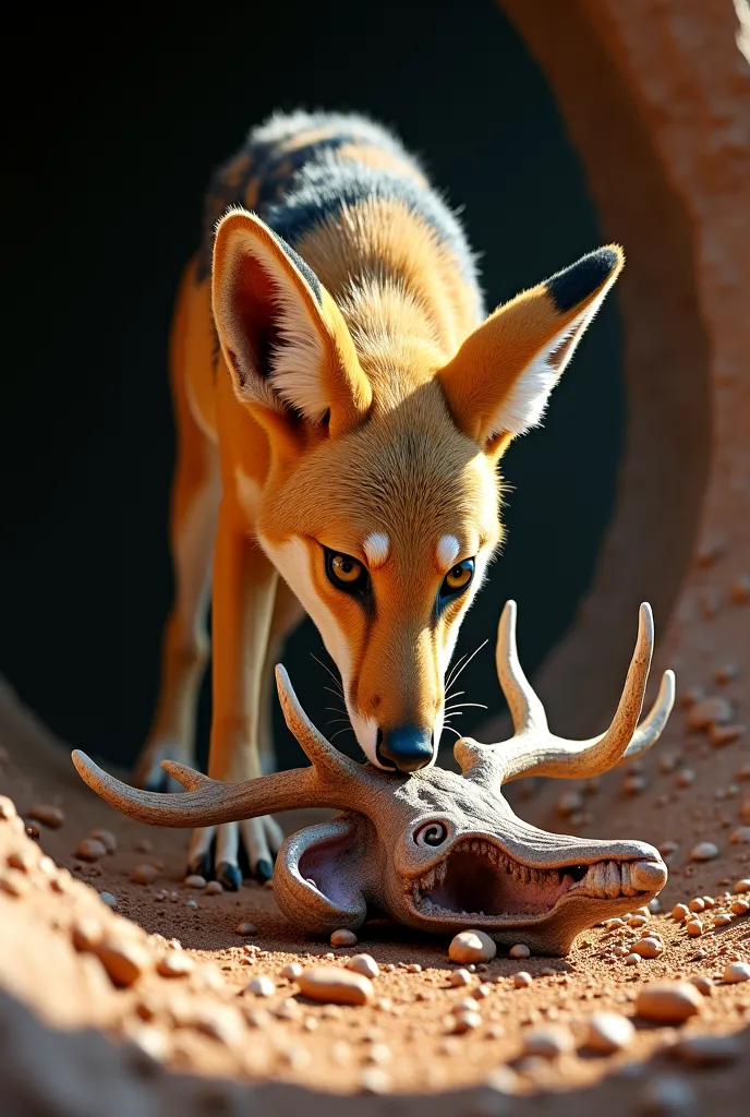 jackal first decide to eat horns of dead body of deer at his den