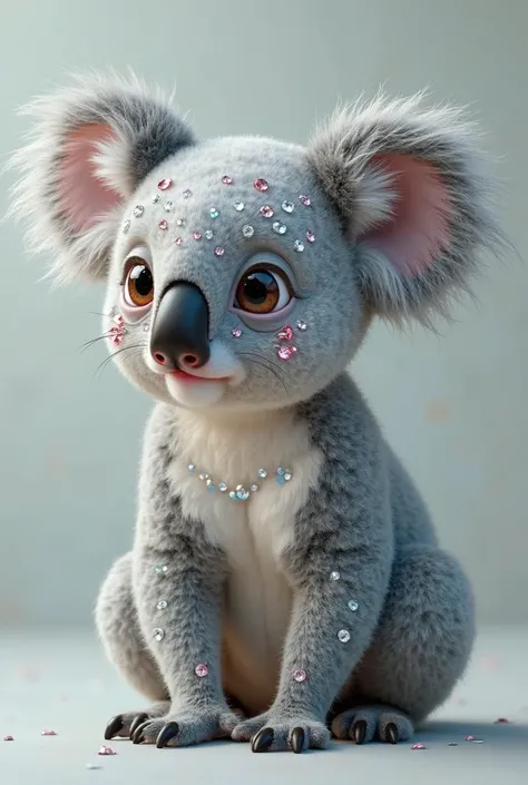 koala decorated with rhinestones looking straight 