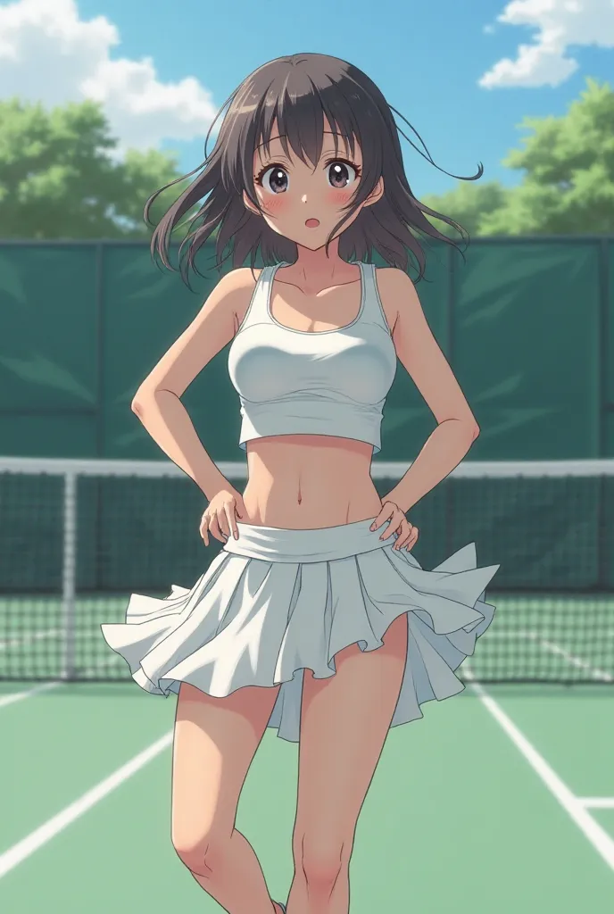 A cute age Japanese student is playing tennis in a miniskirt, but the skirt flipped over and her see-through underwear was revealed　Realistic low angles　 photos　High Precision　 photos　Beauty