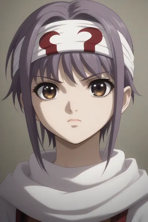 score_9,score_8_up,score_7_up,score_6_up,score_5_up,score_4_up,anime coloring BREAK source_anime,anime, ,,looking at viewer standing stare headband cowl yuki nagato, short hair, bangs, brown eyes, purple hair,