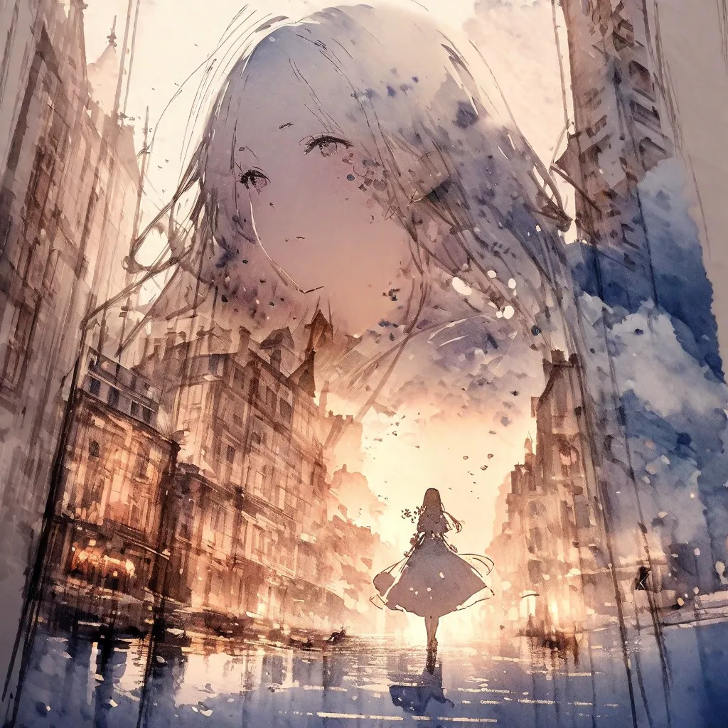 ((sketch:1.5)), ((watercolor:1)), Double Exposure of a Beautiful and Delicate Woman (The face is clear and perfect) images，Background、 Perfect Ultra Detailed Victorian Scenery , beautiful, beautiful笑顔, complicated illustration, artwork concept artwork, bre...