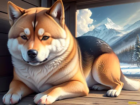  nature,  Scenery,  Europe, fat Shiba Inu  ,Photorealistic,  Highly realistic , extreme detail,  high chromatic realism , Impressive Realistic High Contrast Realism,  high chromatic realism , bright colors, Dramatic Lighting,  魅惑的な Scenery , A fascinating ...