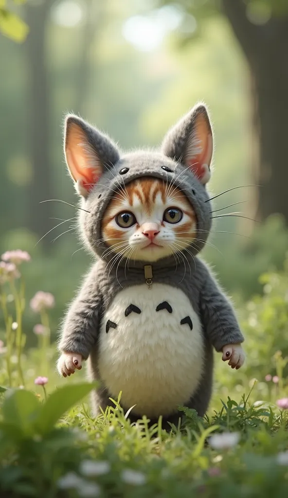 kitten cosplaying Tororo　Background Ghibli　 realistic photo images