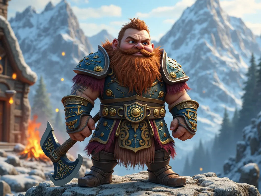 Disney Pixar Dwarf Warrior, holding a two-handed axe