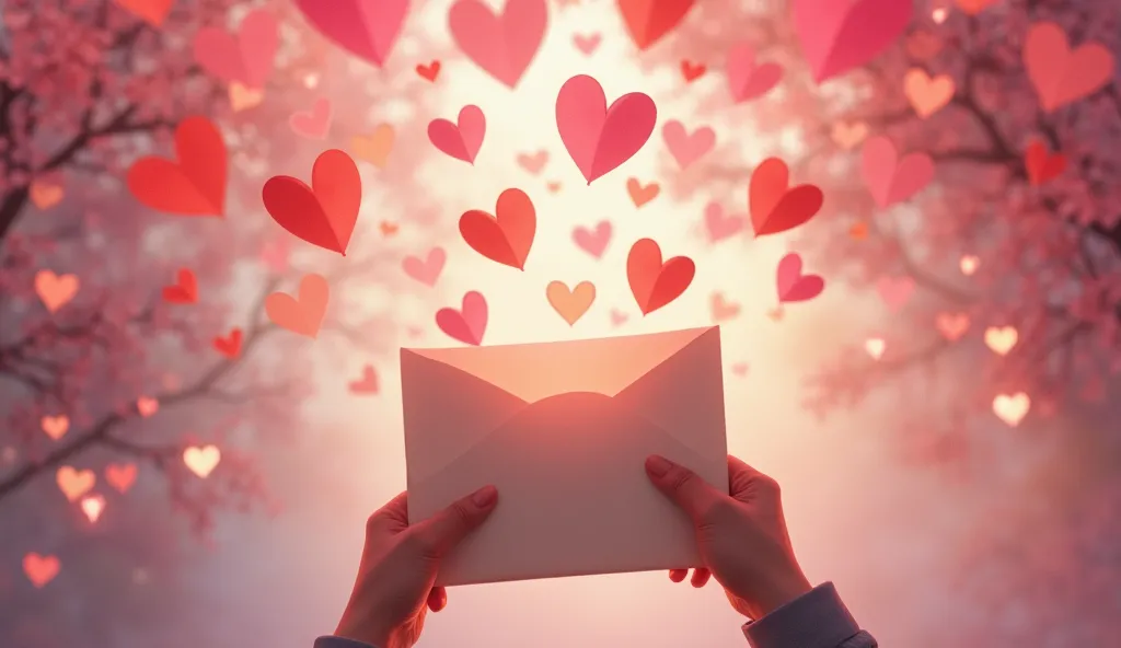 A letter that opens and hearts come out, romantic and charming image