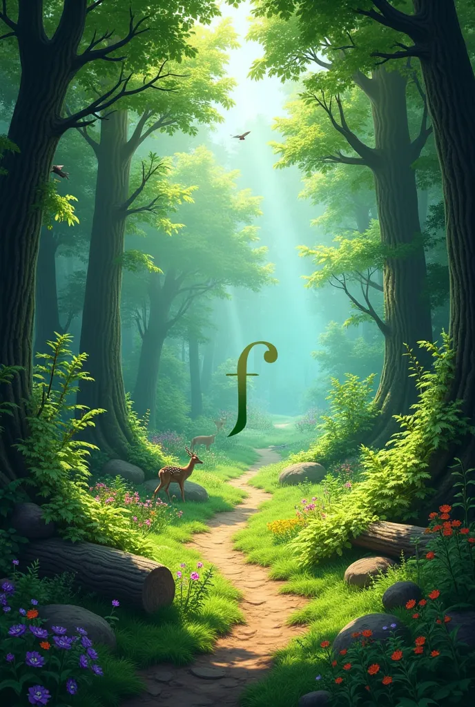 DRAW A FOREST BRIGHT AND BEAUTIFUL. DRAW A PATH DEEP INTO THIS FOREST. IN THE MIDDLE OF THE PICTURE, WRITE TWO LETTERS FF. ADD ENGLISH TOPICS 