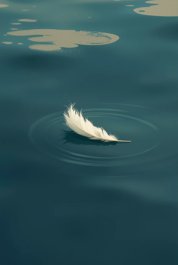      Floating on Dark Blue Green Water Ripple（White Feather Logo Design）exhaustive（close up）Art Flat Style Vector Art，Vivid Description。Perfect Art Design。Accurate、Perfect anatomy。