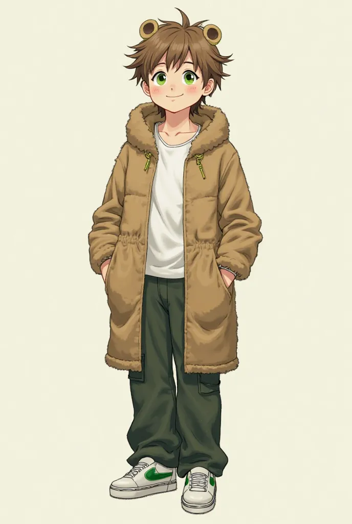 ** Aparência:**
- Light brown hair, messy, With bangs
- Light green eyes
- Long fluffy frog coat with hood
- Simple white t-shirt
- Wide dark green cargo pants
- White sneakers with cool green details

**History:**
Dominic was abandoned when he was very yo...