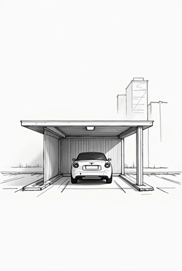 a small carport on one parking space let it be a sketch in black and white the carport is to be small no larger than a single parking space 