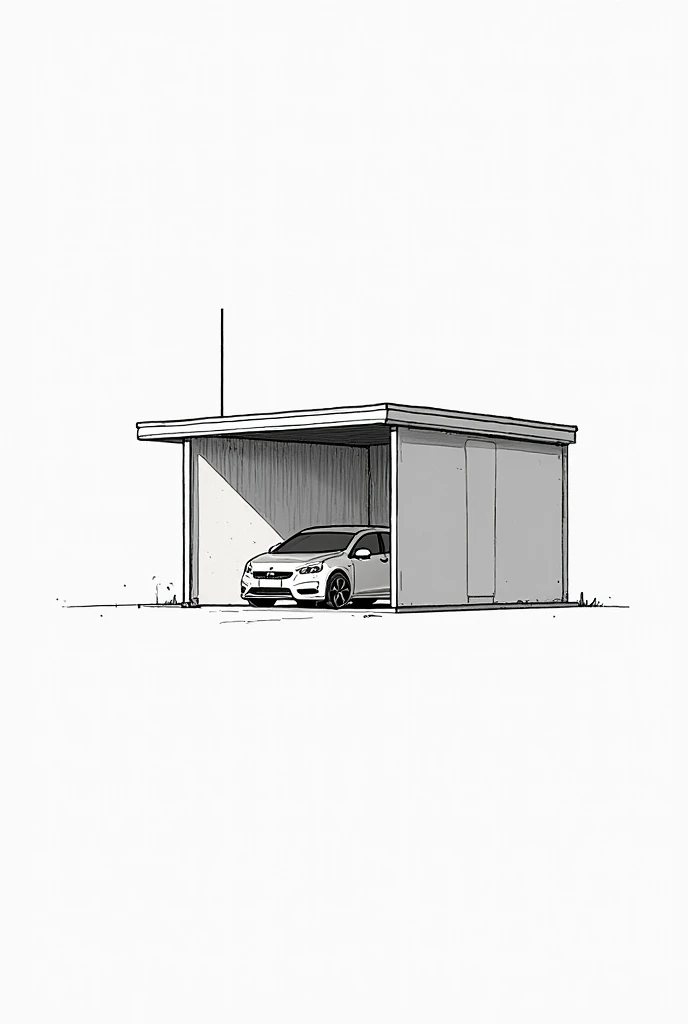 a small carport on one parking space let it be a sketch in black and white the carport is to be small no larger than a single parking space let the carport have blinds on the sides