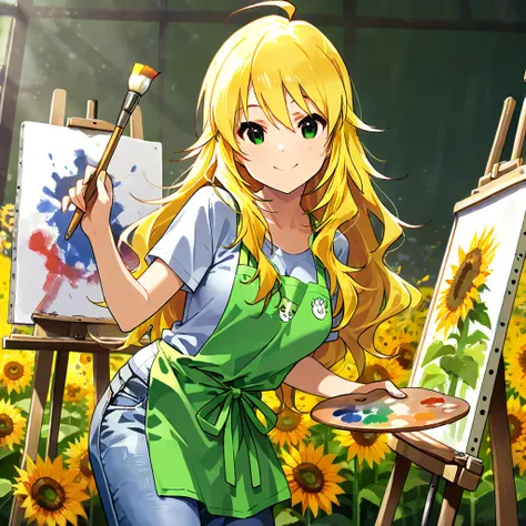 1 girl, Alone, 
Hoshii Miki , long hair, Gold,green eyes,detailed eyes,  
(masterpiece、Highest quality、Super Detail:1.5), one girl, solo、chest, smile,  Broken Lips, looking viewer,is so beautiful,anatomically correct, accurate,8k,perfect finger,
 Painter, ...