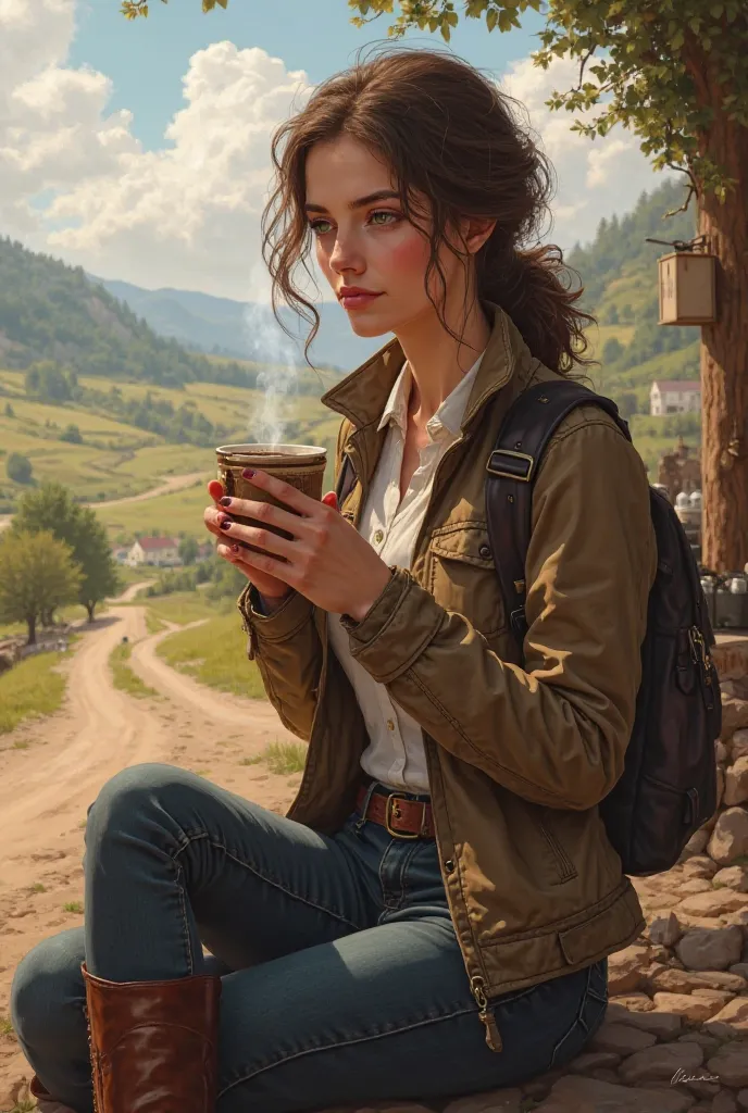 Female rider with coffee 