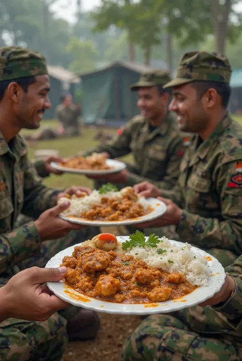 বাংলাদেশের আর্মিরা ক্যাম্পে বসে,  দুই হাতে মুরগির রান খাচ্ছে,,