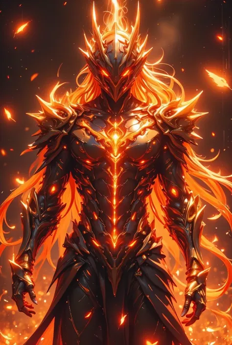 A human figure with red but nearly black flames emanating from all over the body and showing the eyes of a dragon