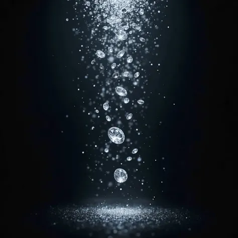 Rain of diamonds, black background for transparency. 16k