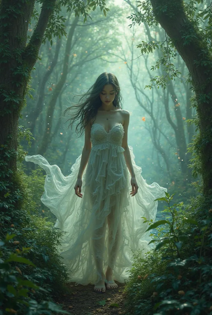 A beautiful girl in the forest scenery in ghost 