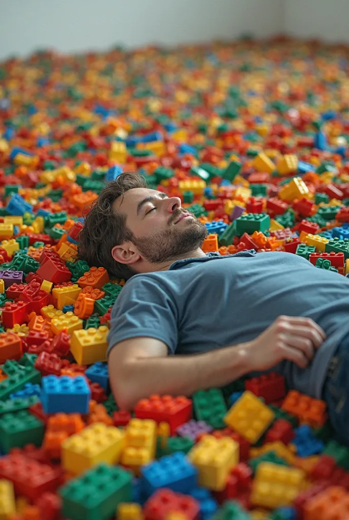 A man lying among Legos