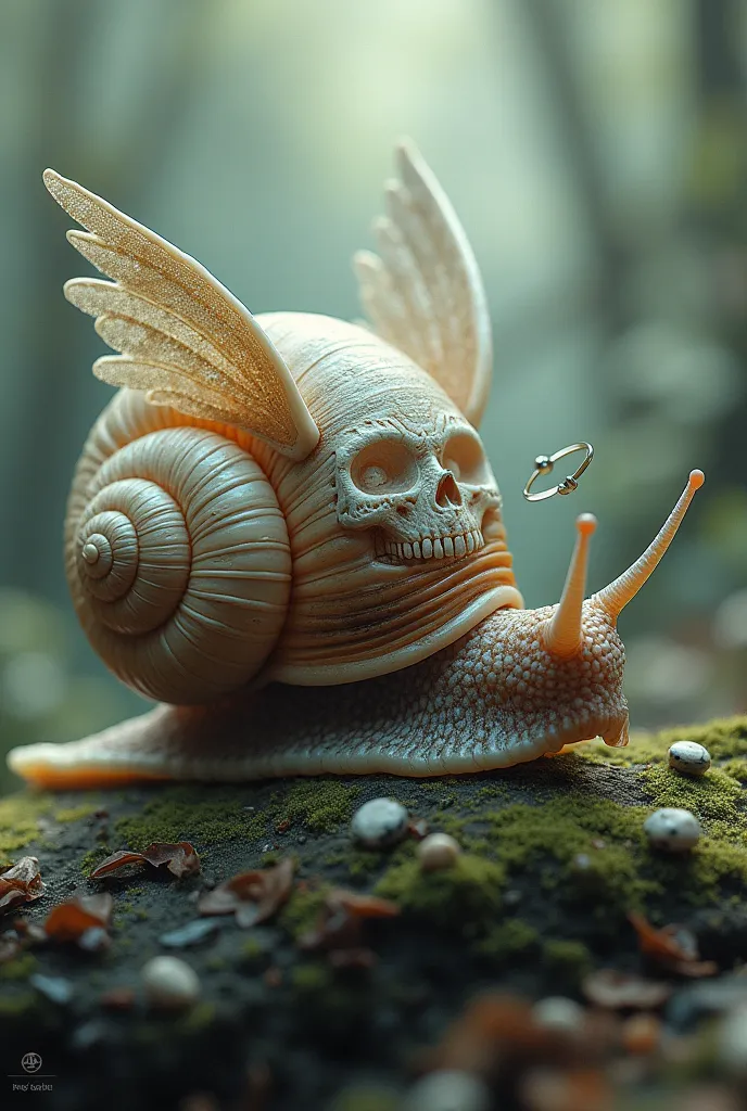 Snail with skull angel wings and halo, Picture with the word C3X9 Snexy Saints.