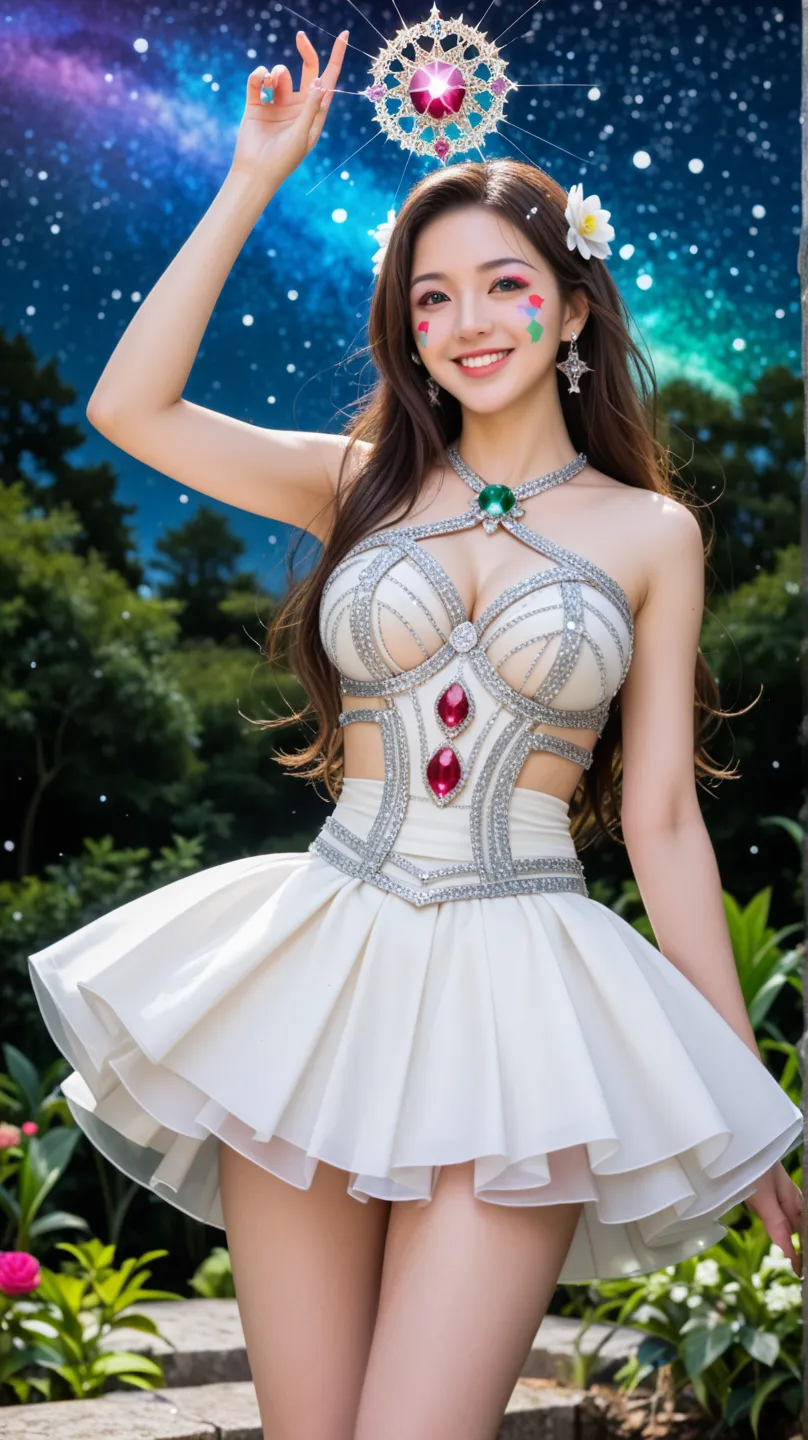 (1人の maiden:1.2),中国の maiden, stars in the eyes ,( short skirt :1.4),(1人の maiden:1.3),masterpiece, high quality ,1人の maiden, fields are very detailed,(  fractal art :1.3), Colorful , highest definition  ,(chiffon , body paint:1.2),8k,   digital art    ,Macr...