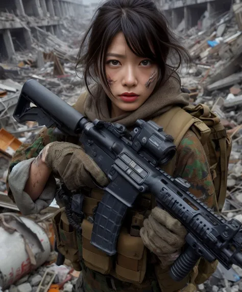 
  
Realistic Expression as Pictured、realistic representation of skin standing in the rubble、Documentary photo 、Apocalypse、Actual item、Overwhelming depiction、 hold a blaster gun connected to a 、Dignity、Stand up to the rubble、beautiful Japanese woman with a...