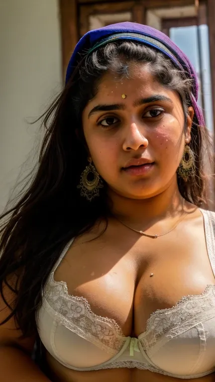 8k HDR photo of (A thick poor Pakistani villager smelly busty beggar woman is reluctantly opening her poor smelly lacy bra to reveal her hard nipples), (wears poor villager sweaty bra), ((photorealistic:1.6)), highly detailed face and body, 8k hdr, raw col...