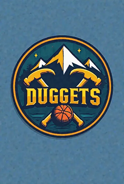 Create a professional basketball team logo inspired by the Denver Nuggets logo, but change the team name to Diitver Nuggets. The logo should still feature crossed pickaxes to symbolize hard work and mining, but adjust the colors slightly to represent the l...