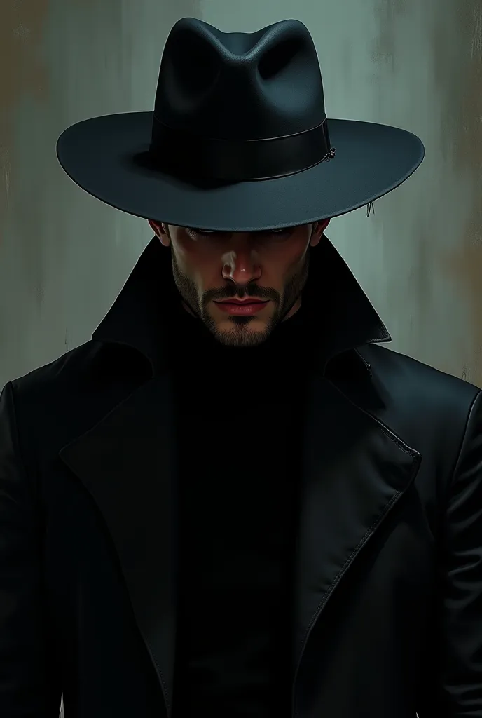 A hot male character who is serial killer. He wears black coat and black hat. 