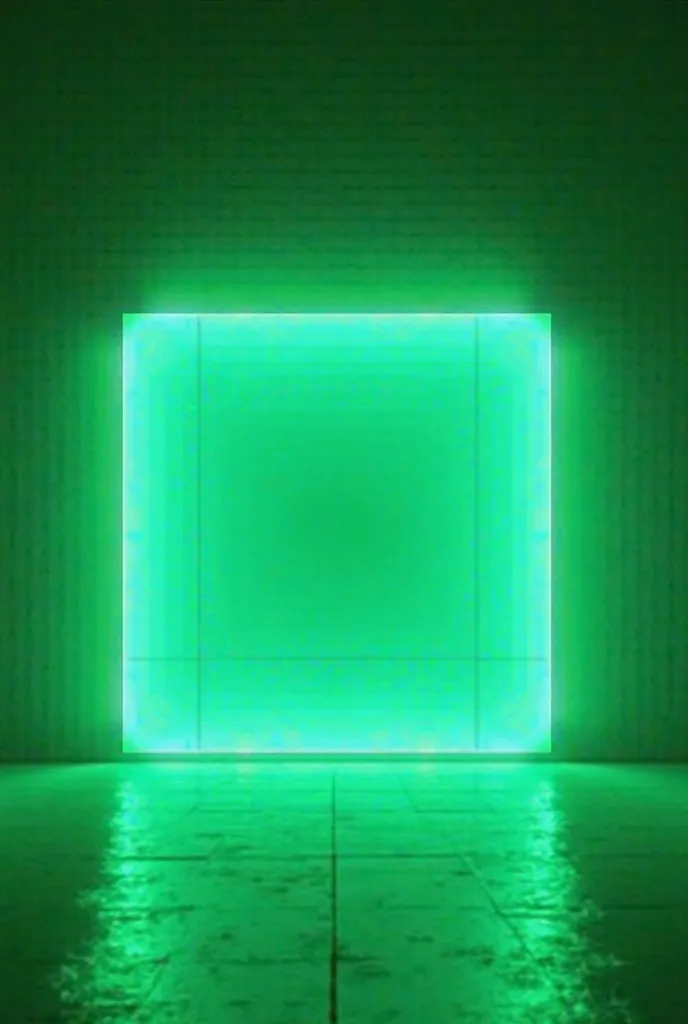 LED strip forming a large centered rectangle taking from end to end illuminated in green and white 